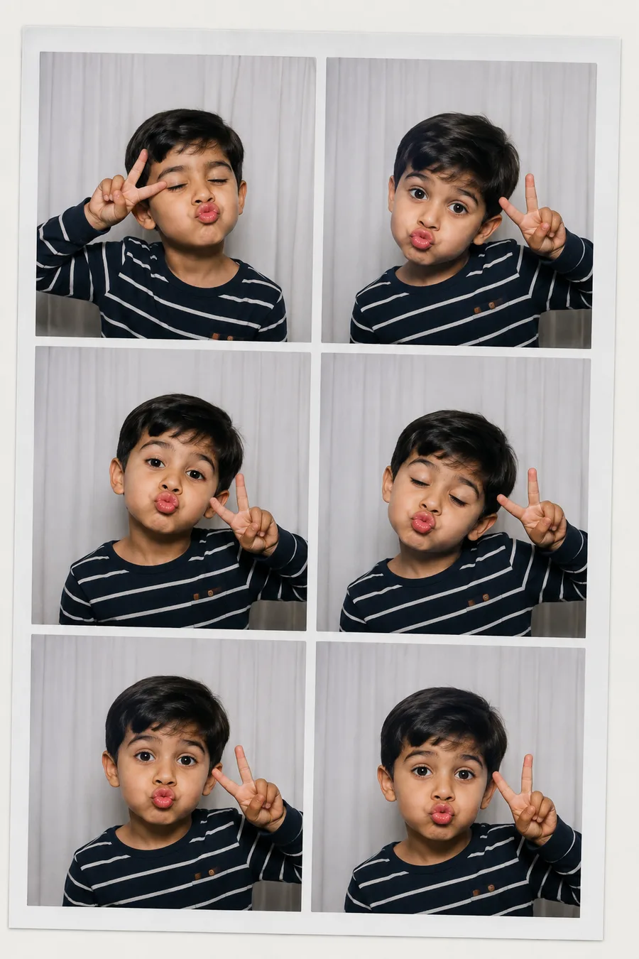 Photobooth photo strip of a kid making faces, shown with different photo filters