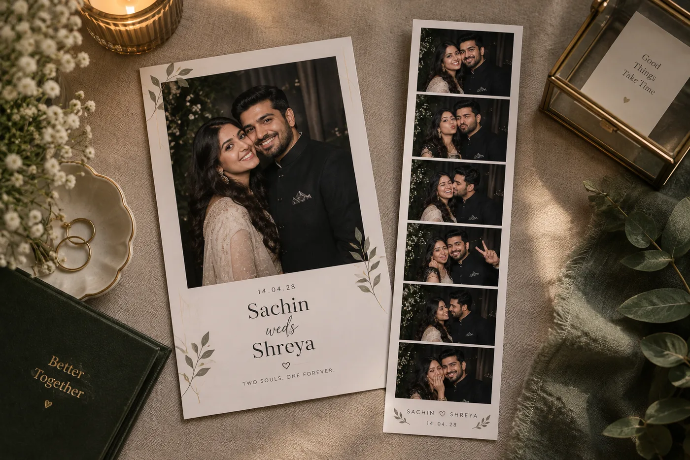 Elegant wedding photo strip template customised for the couple