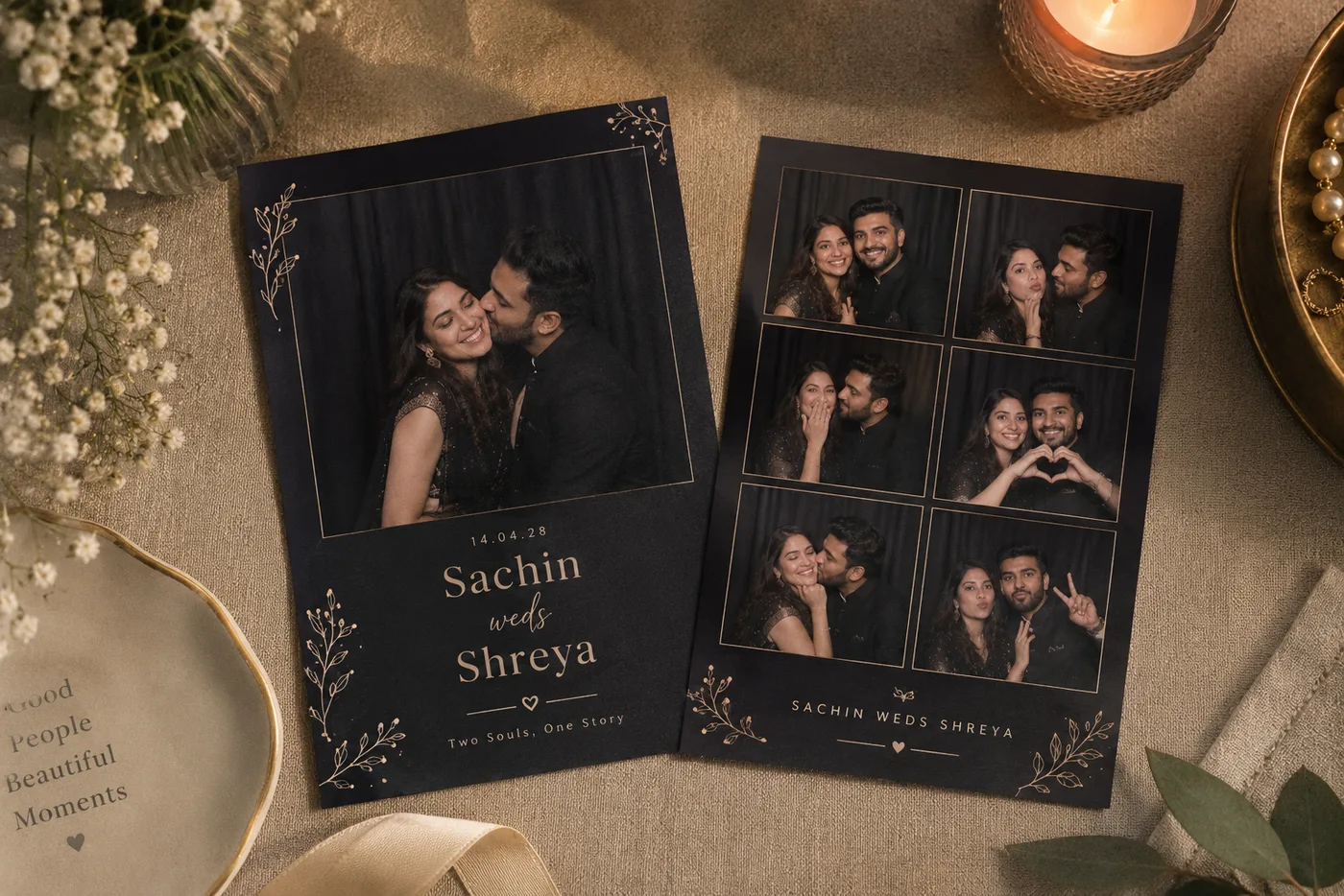 Wedding photo booth print template with floral styling
